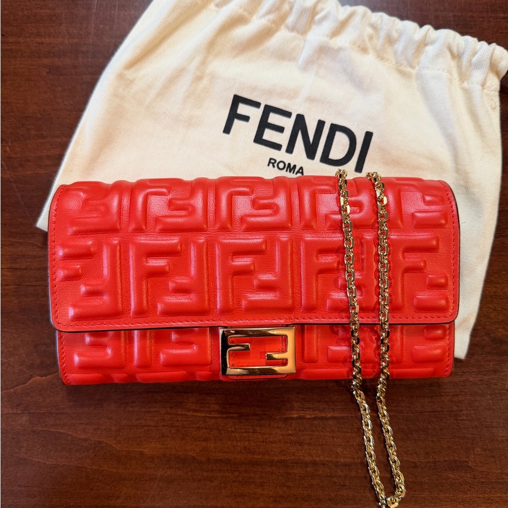 Fendi Baguette Continental Wallet With Chain- Tulipano